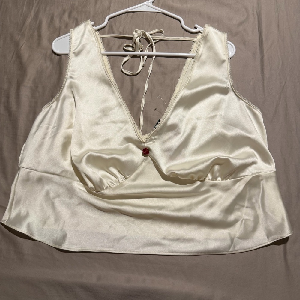 Wild Fable Ivory Cream Satin Top with Rose Detail and Side Zipper New With Tag